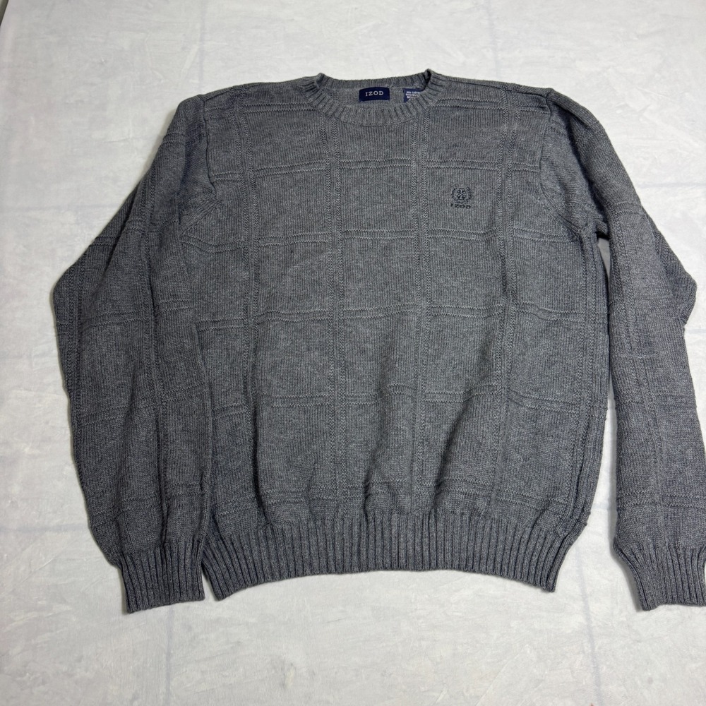 IZOD Mens Pullover Sweater Gray Tight Knit Long Sleeve Classic Winterwear Size M